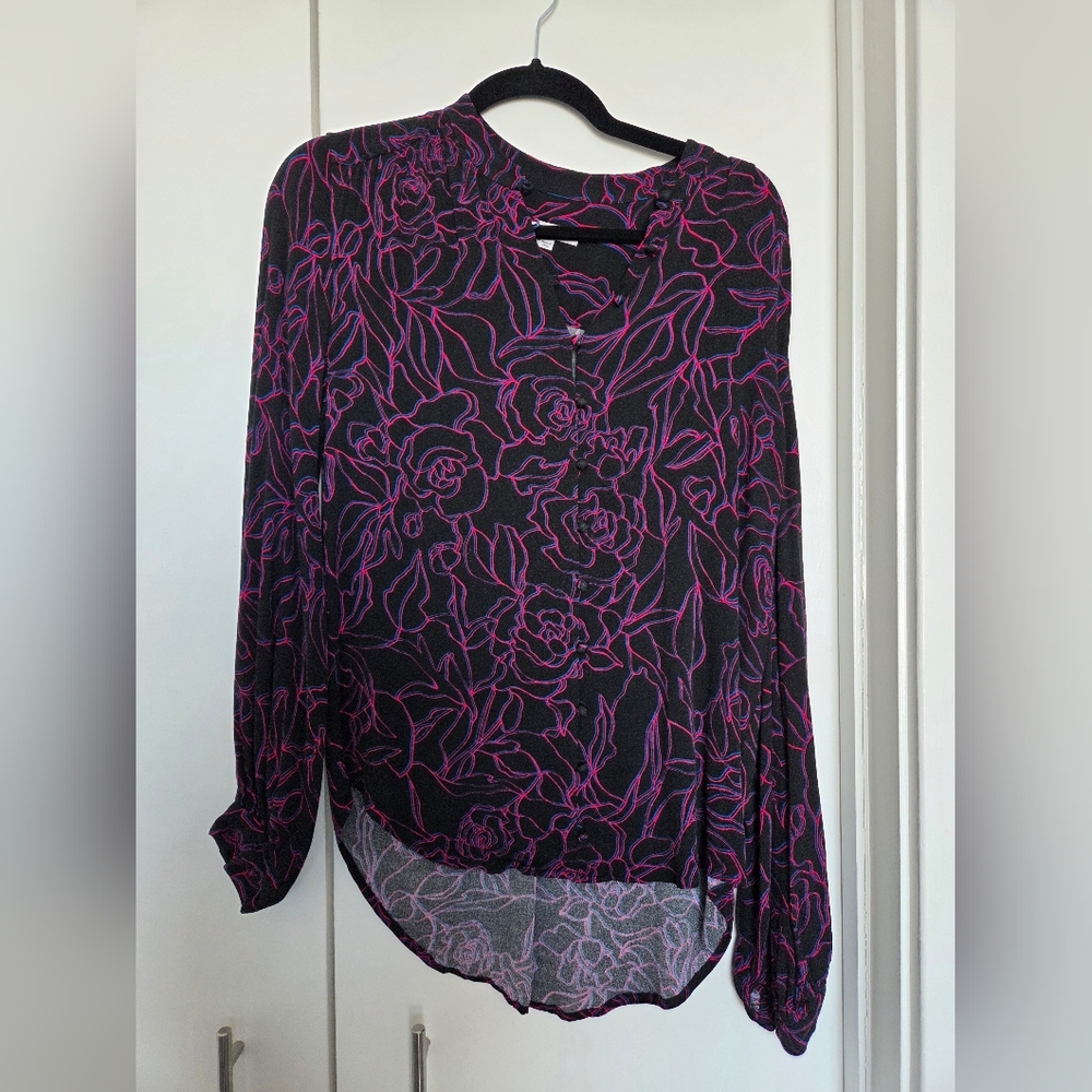 Equipment Black Blouse with Pink And Blue Floral Design